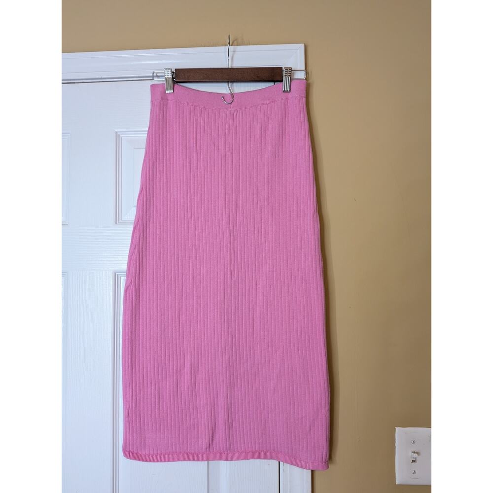 Free People Skyline Midi Skirt Size Large Pink Ribbed Knit Slit Preppy Bohemian - Picture 8 of 8